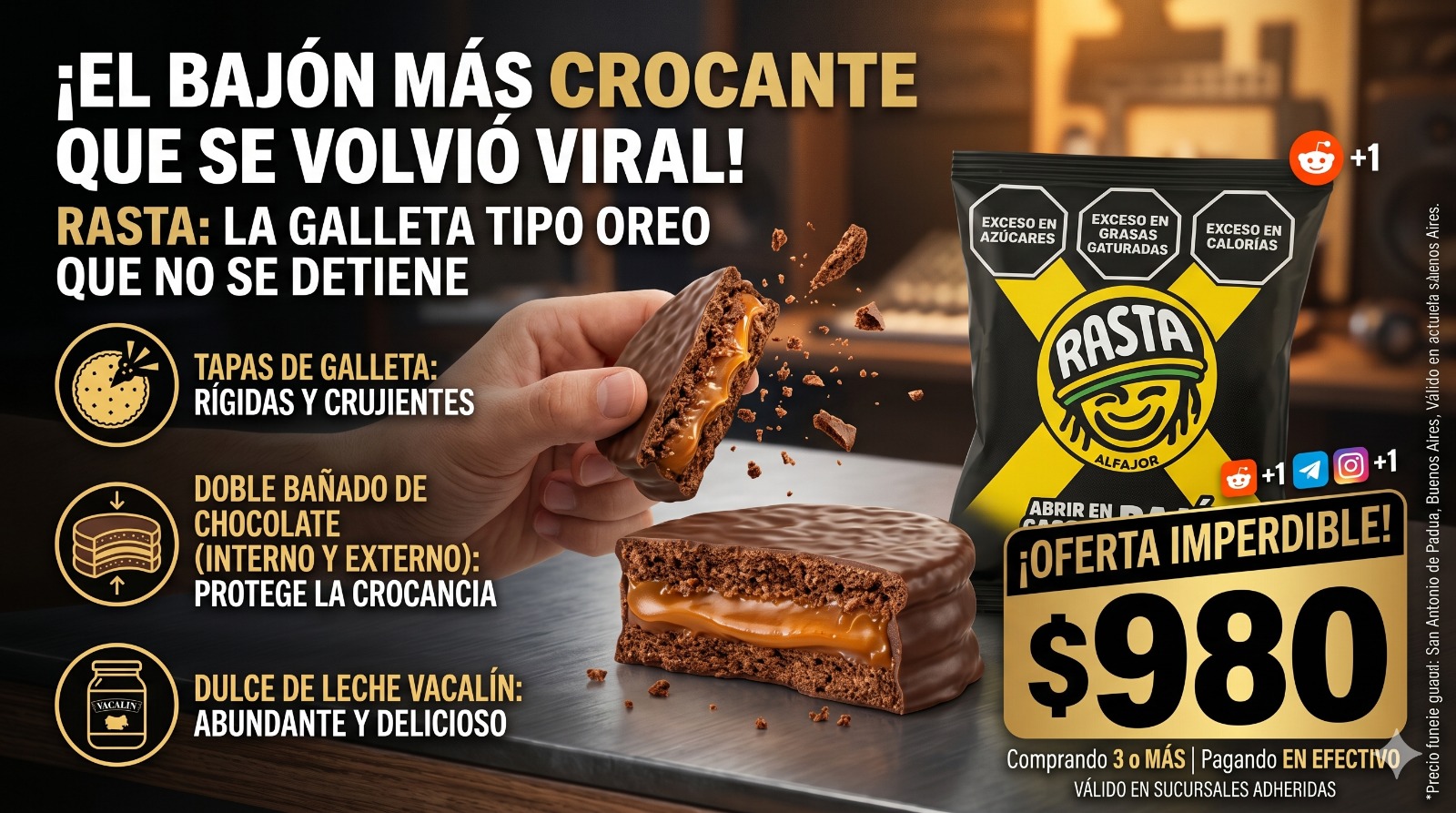 ALFAJOR RASTA NEGRO 70 GRS